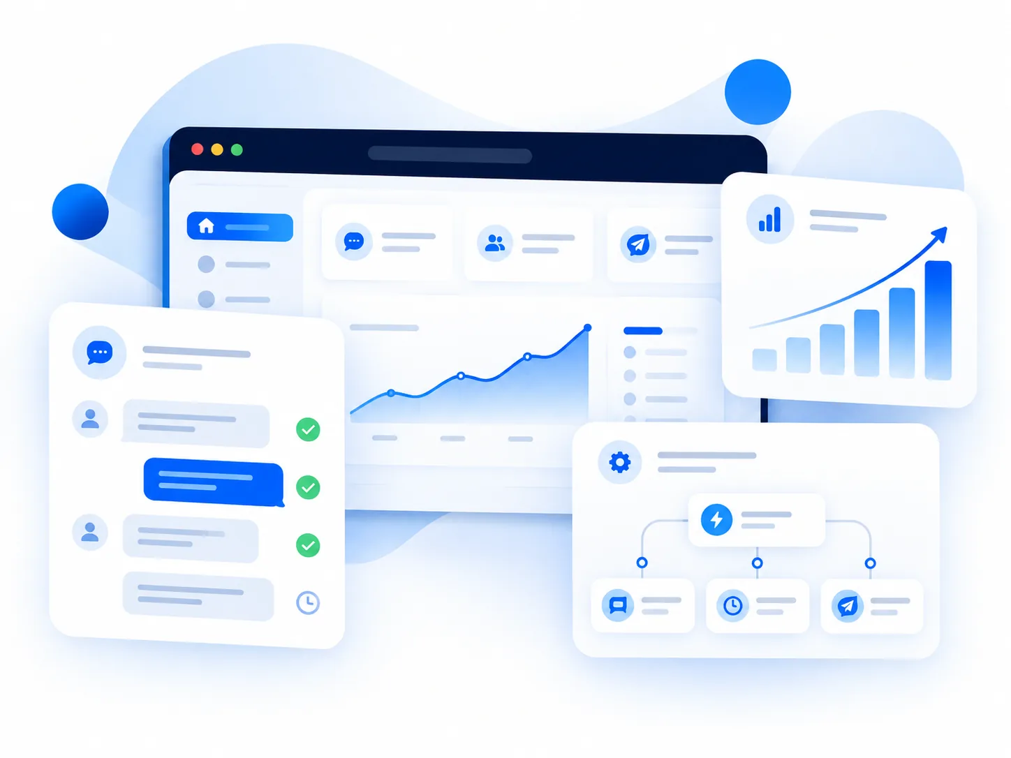 SMHG website, SMS delivery and automation dashboard illustration